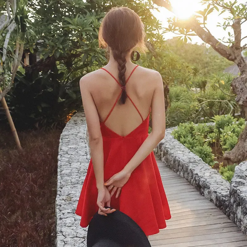 Backless Red Beach Dress - Summer Photo Shoot Outfit