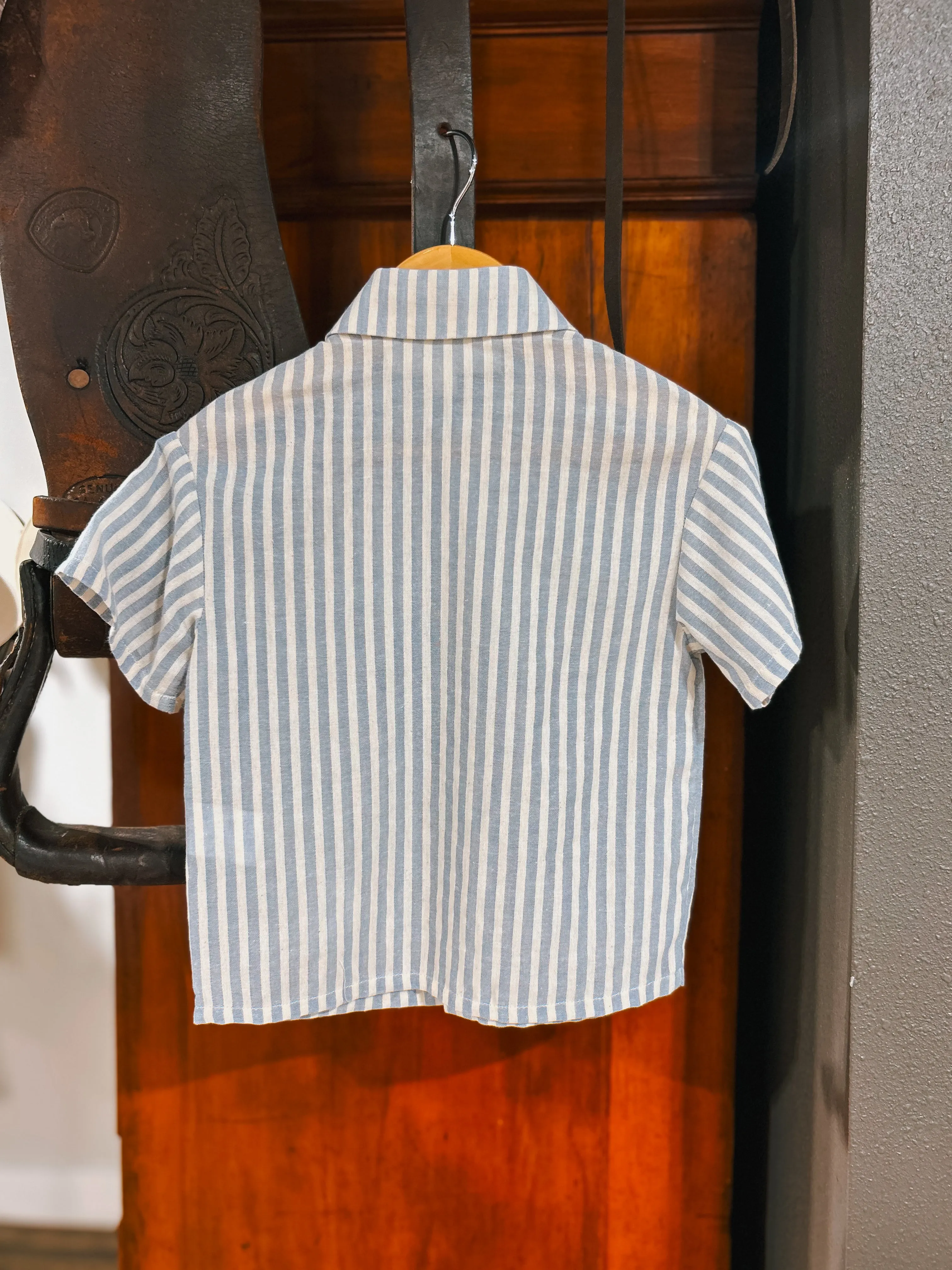 Beckett Bear - Boys Blue/White Striped Shirt (3T)