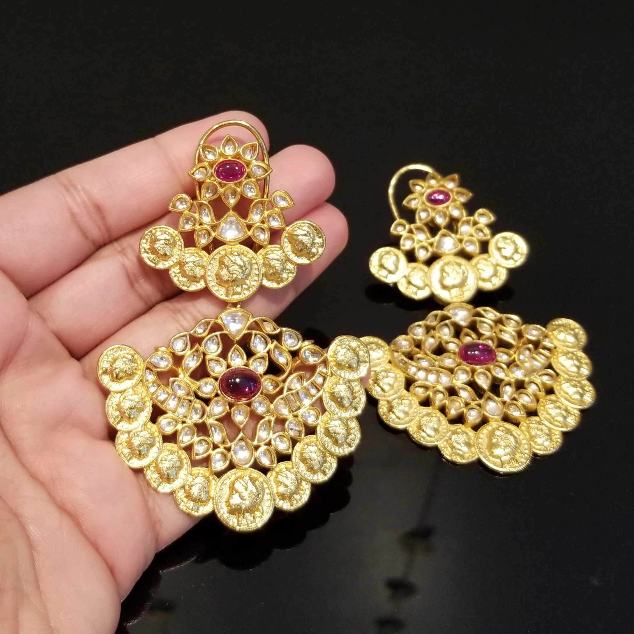 Big Kundan Chandbalis With Gold Plating