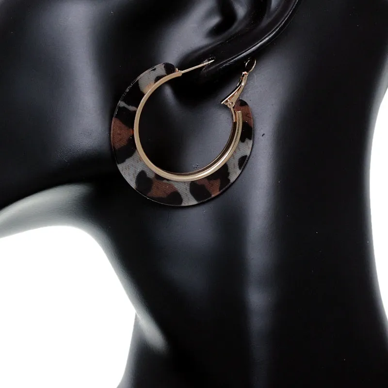 Black Brown Cheetah Print Mini Hoop Earrings