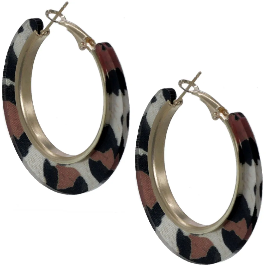 Black Brown Cheetah Print Mini Hoop Earrings