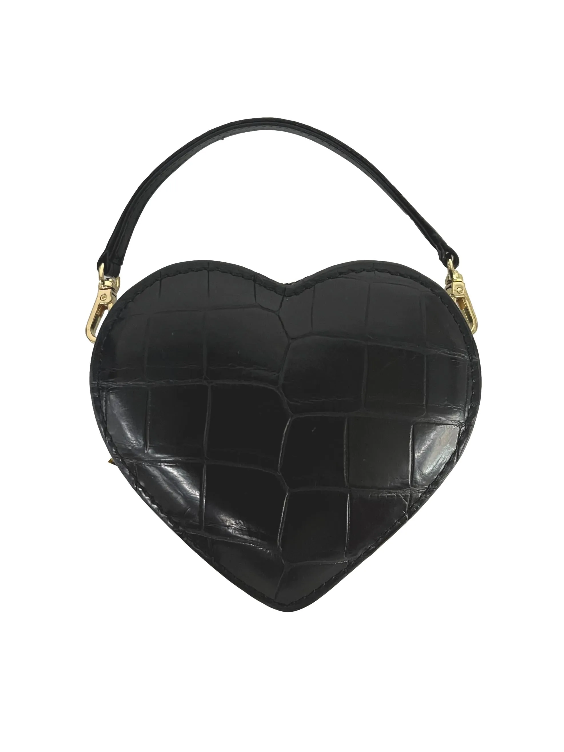 Black Faux Croc Tiny Heart Bag