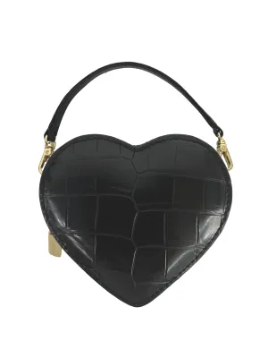 Black Faux Croc Tiny Heart Bag