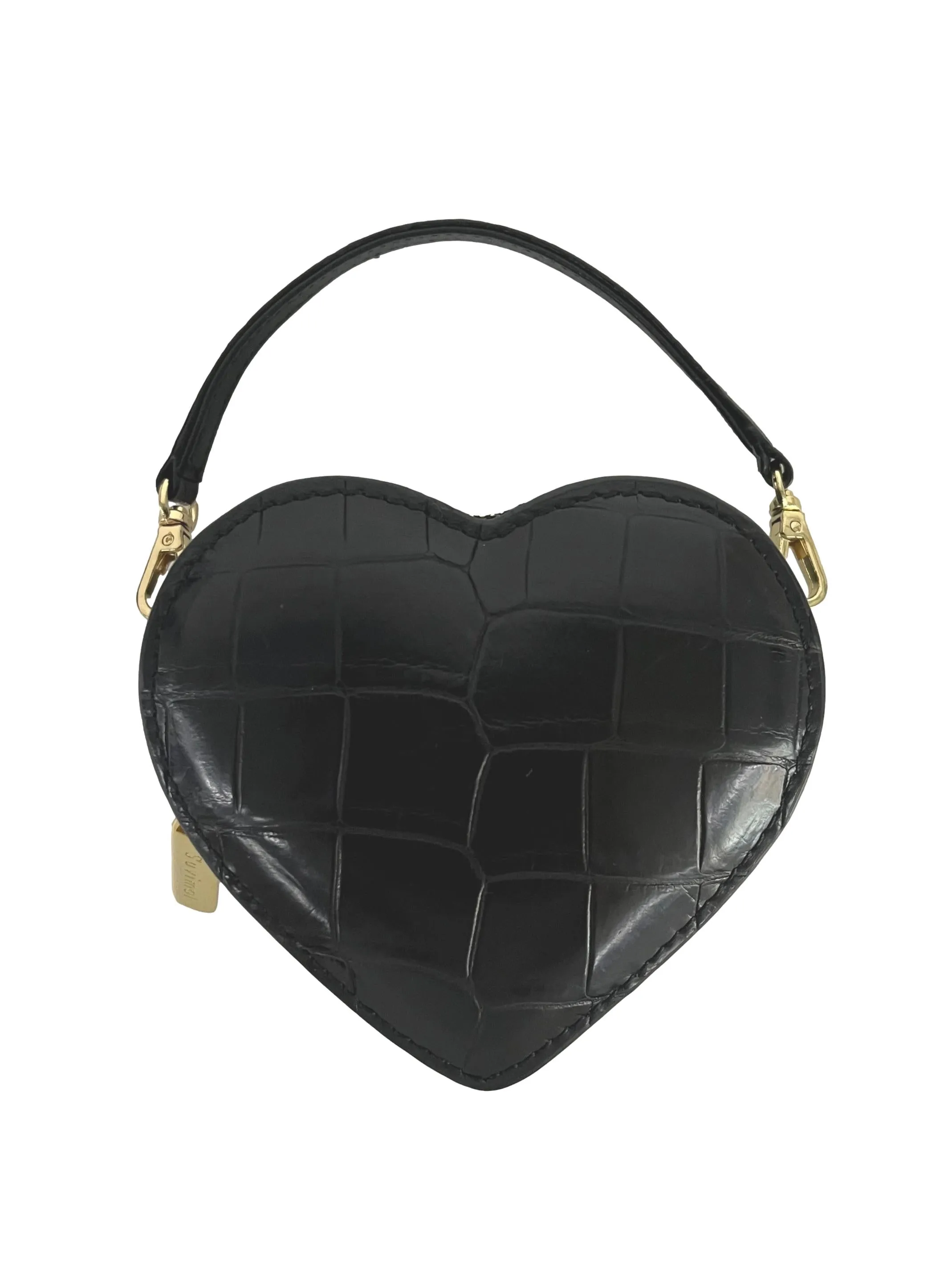 Black Faux Croc Tiny Heart Bag