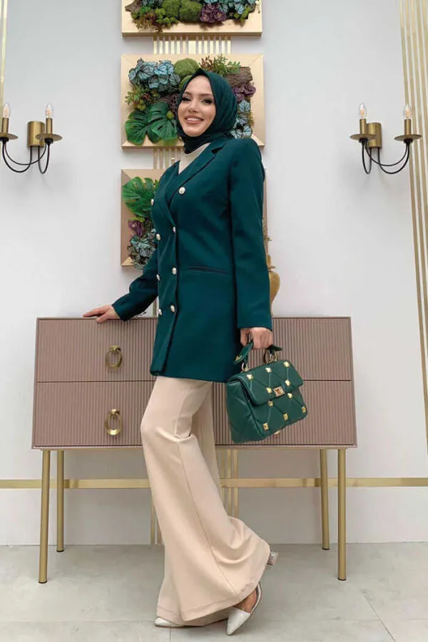 Blazer lang met dubbele rij knopen | Groen
