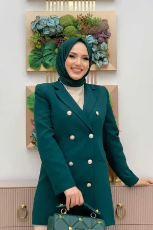Blazer lang met dubbele rij knopen | Groen