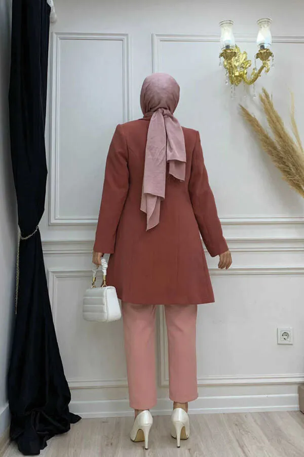 Blazer lang met dubbele rij knopen | Oud Roze