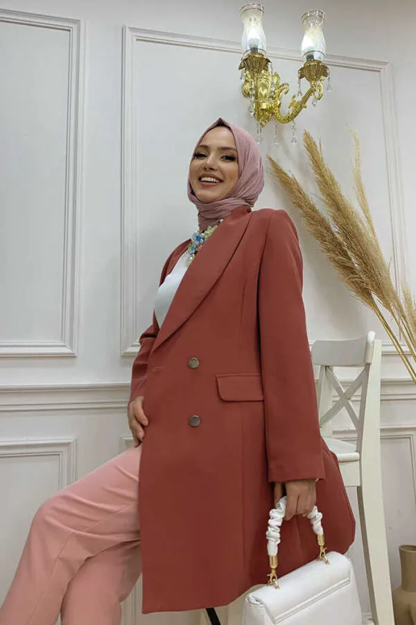 Blazer lang met dubbele rij knopen | Oud Roze