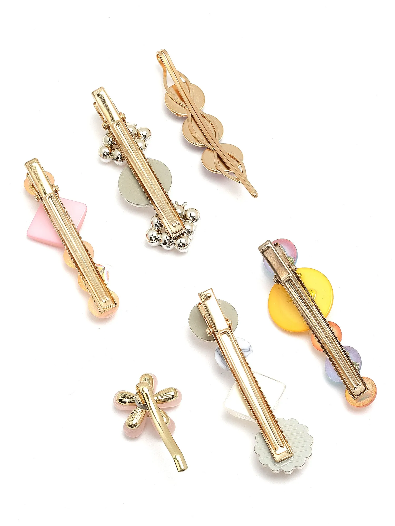 Bohey by KARATCART Set of 6 Multicolor Beaded Alligator Hair Clips for Women