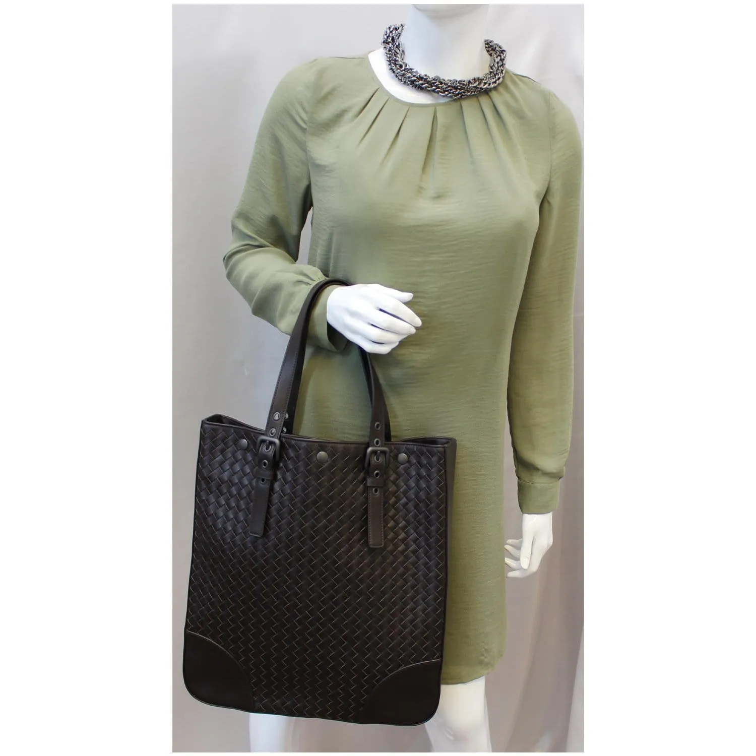BOTTEGA VENETA Ebano Intrecciato Nappa Leather Tote Bag Dark Brown