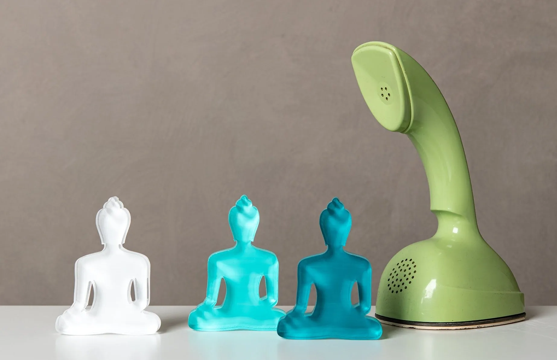 Buddha statue set of 3 - White, Light turquoise and Dark Turquoise