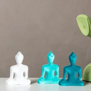Buddha statue set of 3 - White, Light turquoise and Dark Turquoise