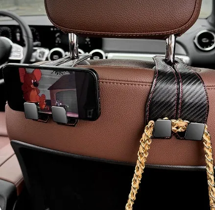 Car Back Seat Storage Carbon Fiber Hook Double Hook Holder Phone Holder