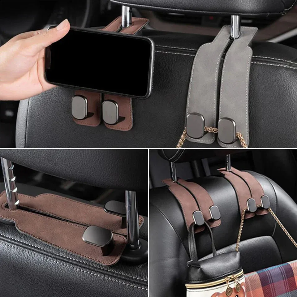 Car Back Seat Storage Leather Hook Double Hook Holder Phone Holder