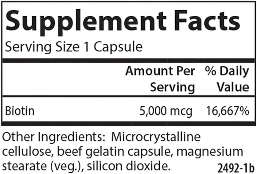 Carlson - Biotin, 5000 mcg, Healthy Hair, Strong Nails & Energy Production, 100 Capsules
