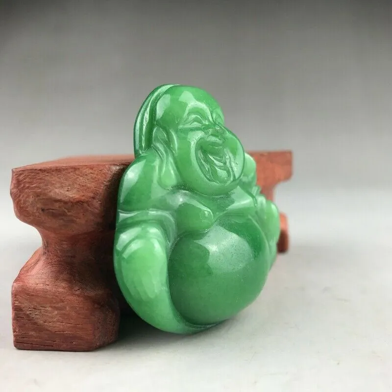 Certified Natural Icy Green Jadeite Emerald A*Jade HandCarved Tablet Buddha 佛 Pendant A1940 with Gift Box