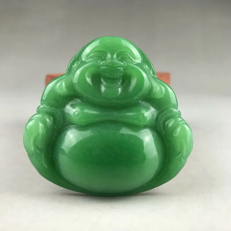 Certified Natural Icy Green Jadeite Emerald A*Jade HandCarved Tablet Buddha 佛 Pendant A1940 with Gift Box