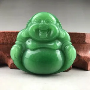 Certified Natural Icy Green Jadeite Emerald A*Jade HandCarved Tablet Buddha 佛 Pendant A1940 with Gift Box