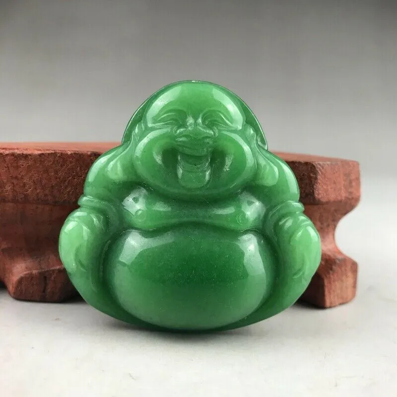 Certified Natural Icy Green Jadeite Emerald A*Jade HandCarved Tablet Buddha 佛 Pendant A1940 with Gift Box