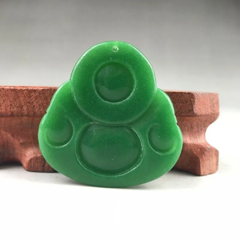 Certified Natural Icy Green Jadeite Emerald A*Jade HandCarved Tablet Buddha 佛 Pendant A1940 with Gift Box