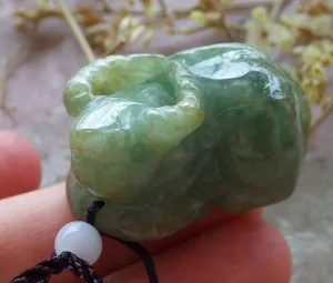 Certified Natural Jadeite Emerald A*Jade HandCarved Ox Cow Pendant 风水牛 HL8027 with Gift Box
