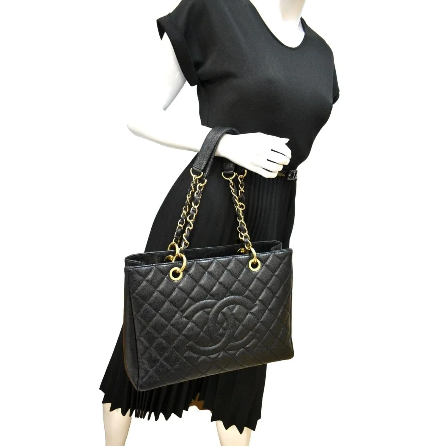 CHANEL Grand Shopping Caviar Leather GST Tote Bag Black