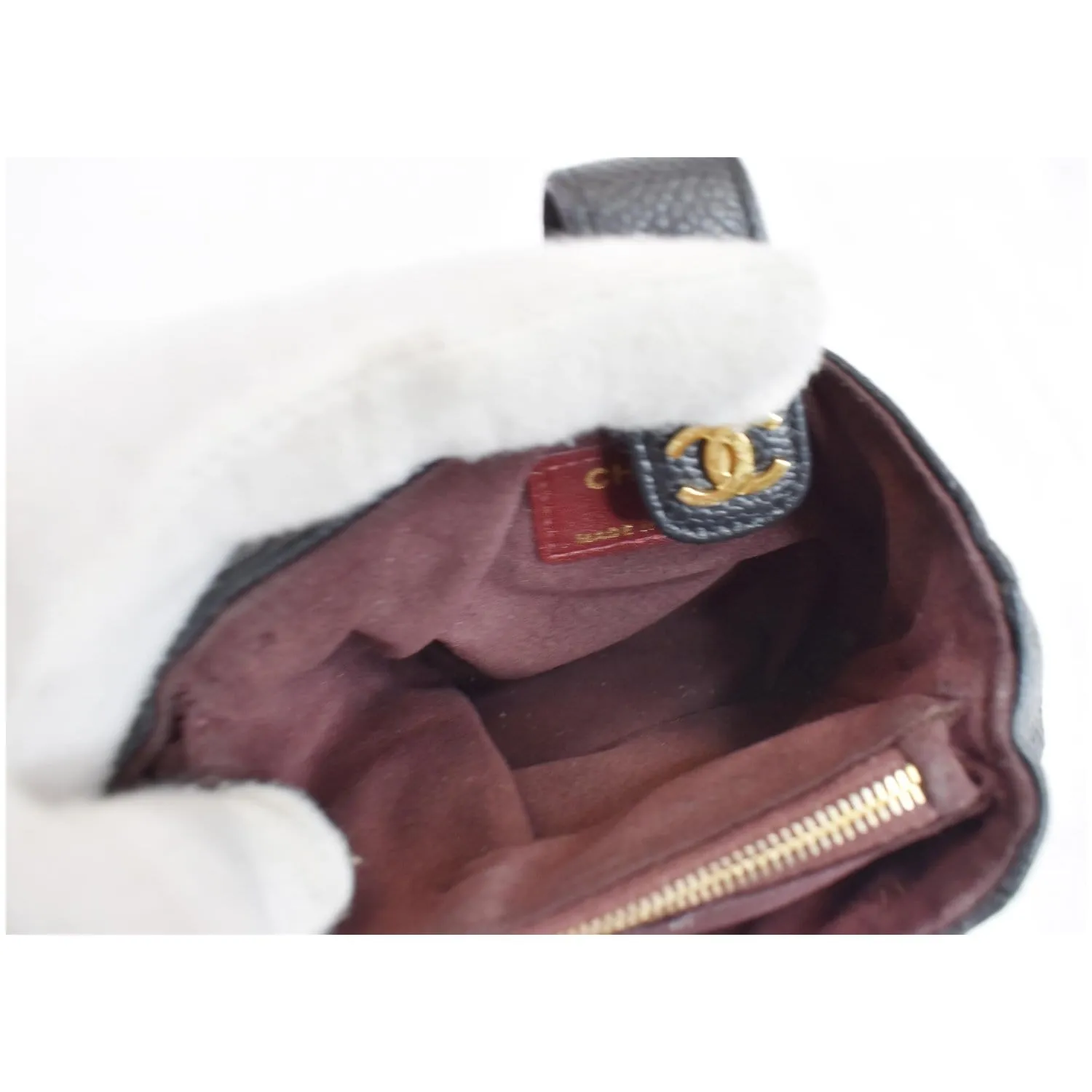 CHANEL Quilted Caviar Leather Mini Phone Holder Clutch Black