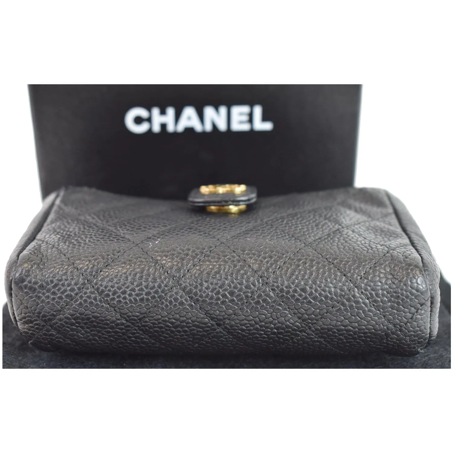 CHANEL Quilted Caviar Leather Mini Phone Holder Clutch Black