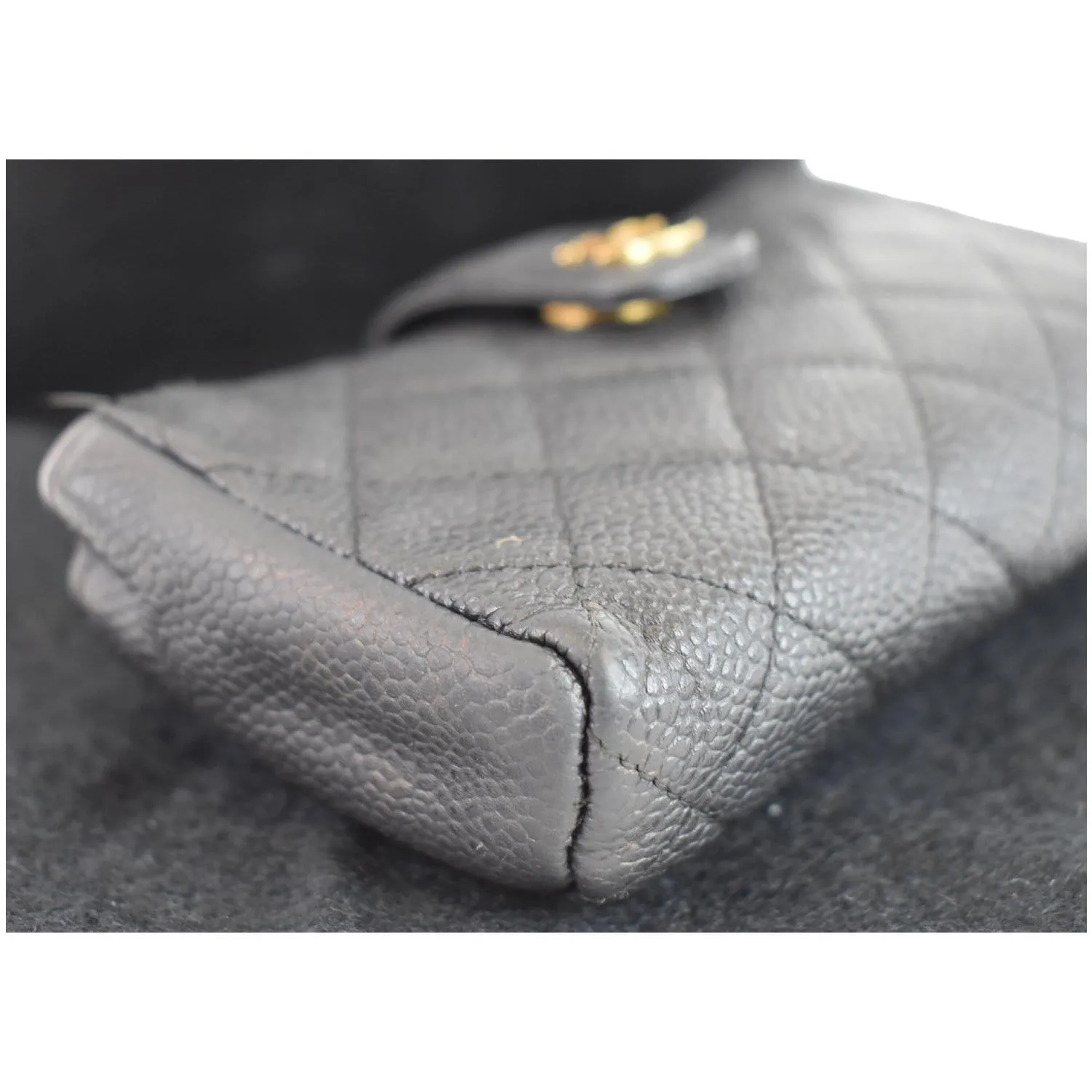 CHANEL Quilted Caviar Leather Mini Phone Holder Clutch Black