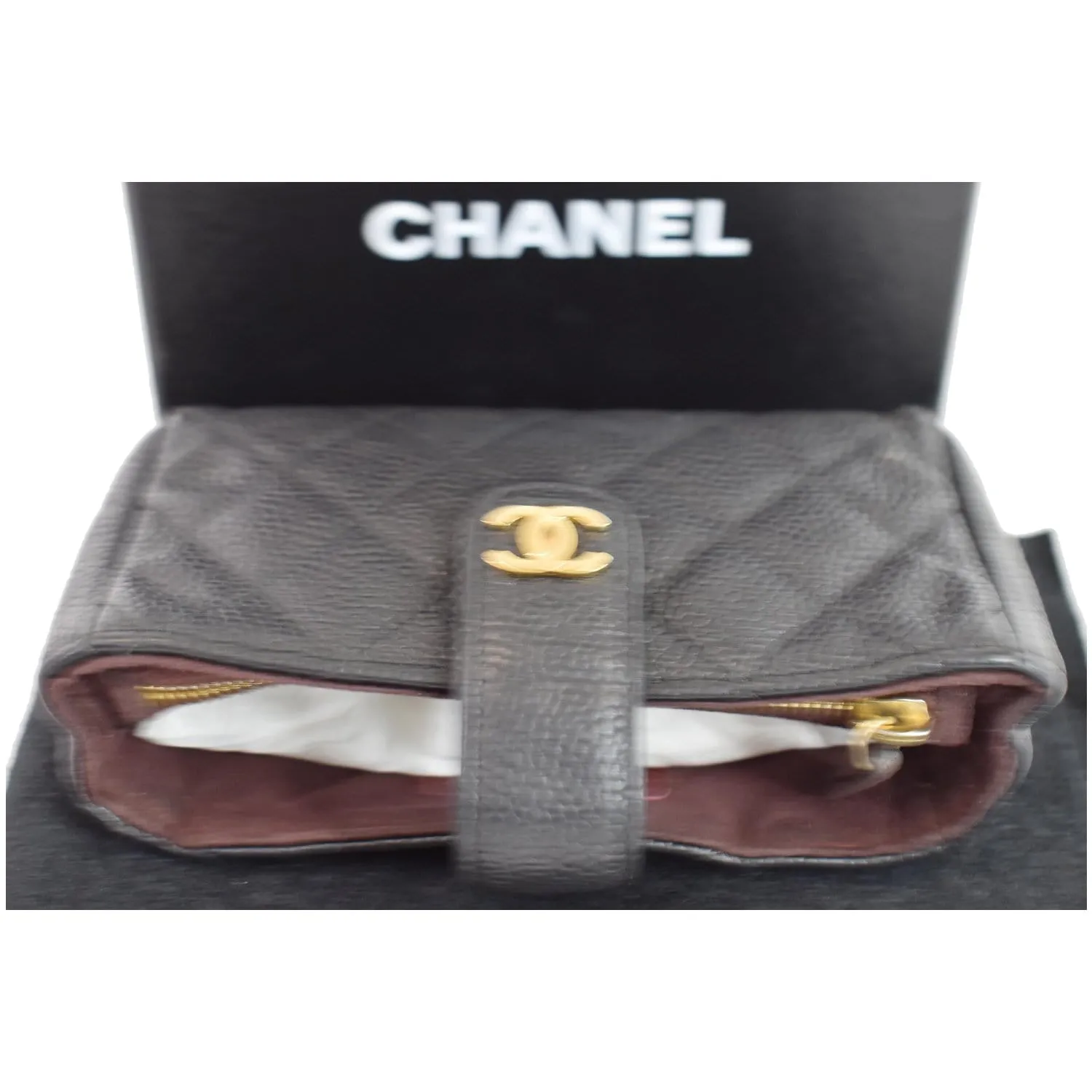 CHANEL Quilted Caviar Leather Mini Phone Holder Clutch Black