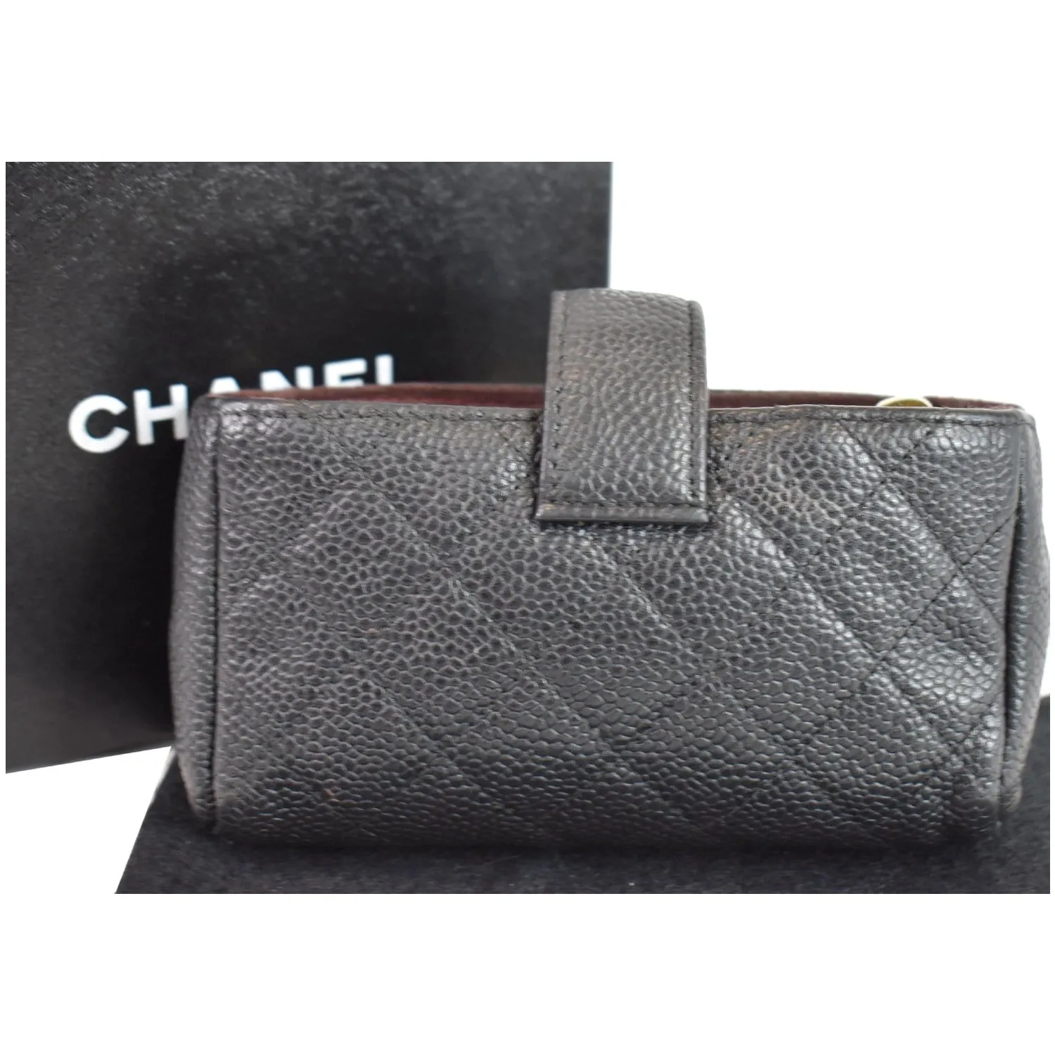 CHANEL Quilted Caviar Leather Mini Phone Holder Clutch Black