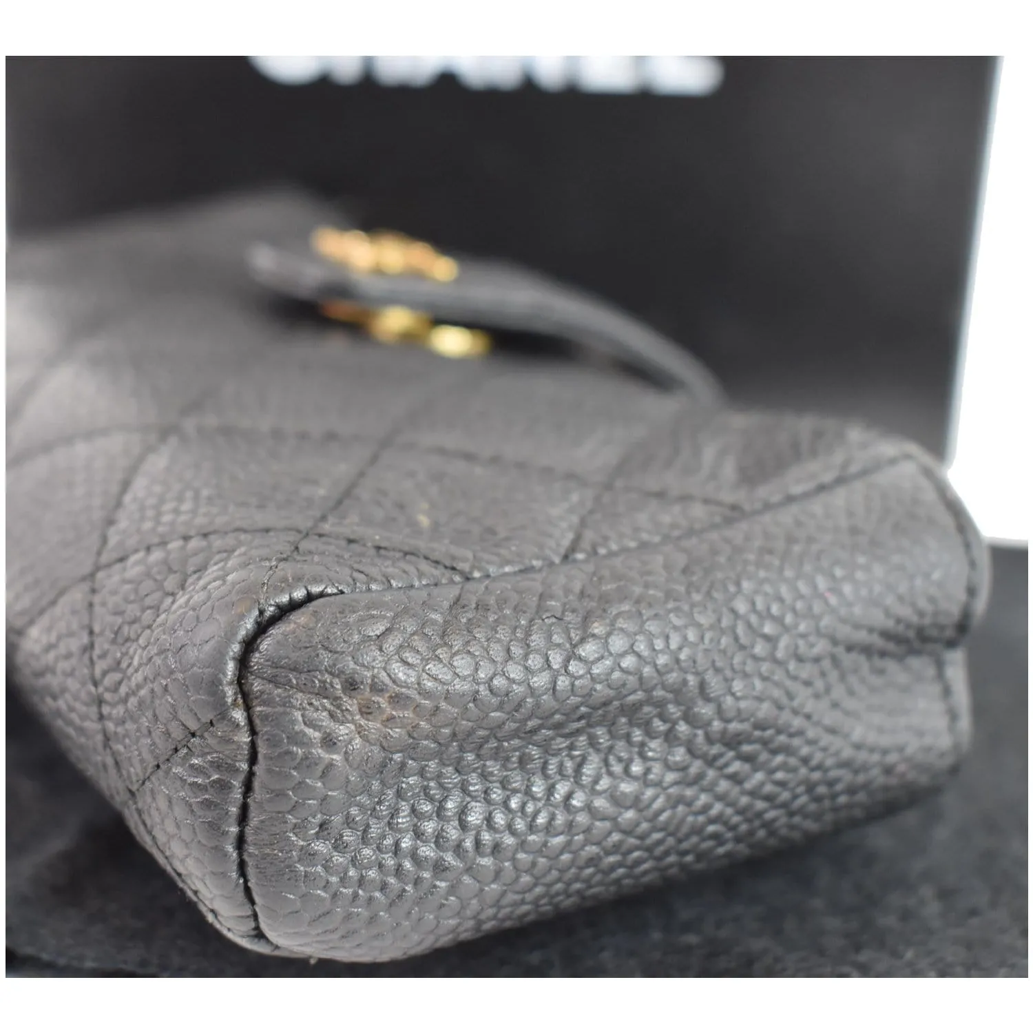 CHANEL Quilted Caviar Leather Mini Phone Holder Clutch Black