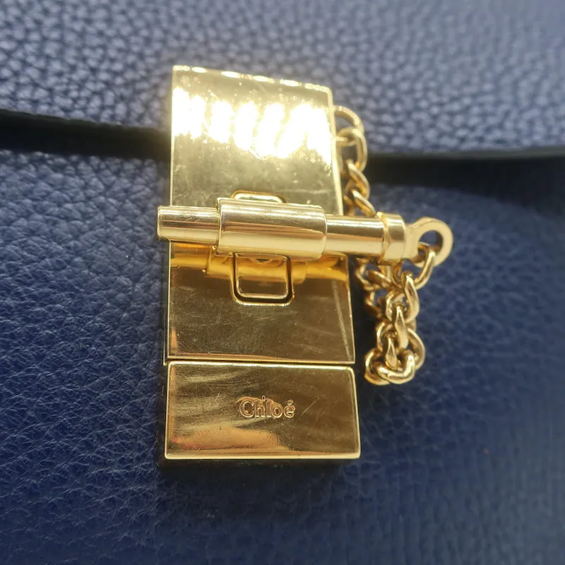 Chloe Drew Chain Strap Crossbody Bag Navy Grained Leather