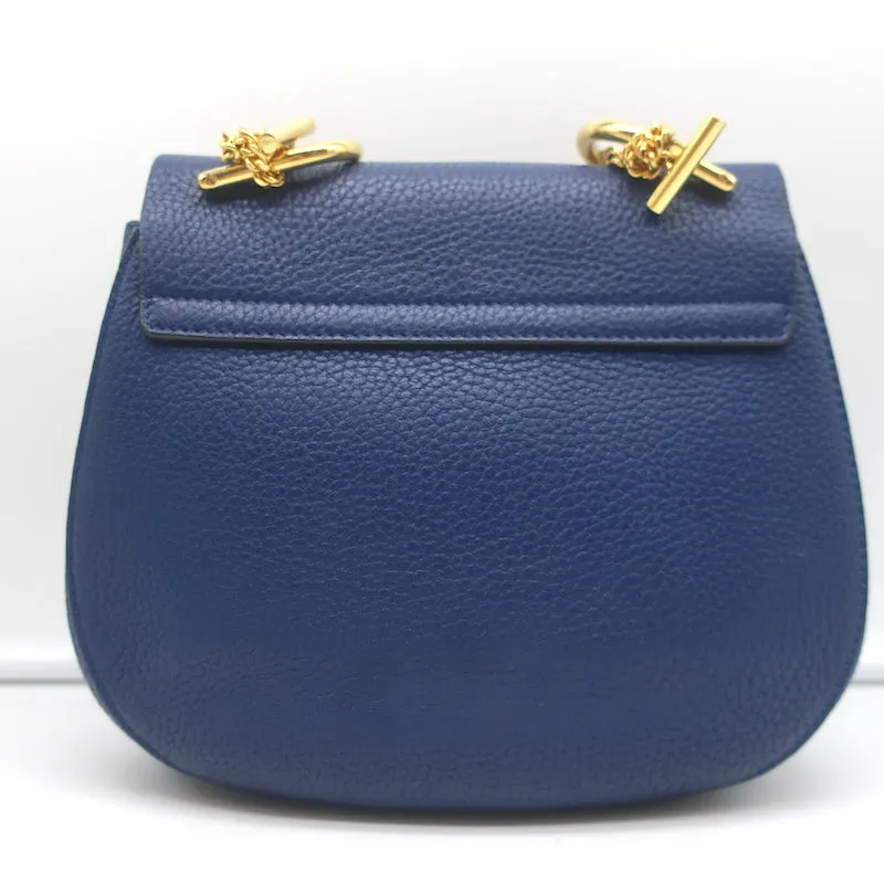 Chloe Drew Chain Strap Crossbody Bag Navy Grained Leather