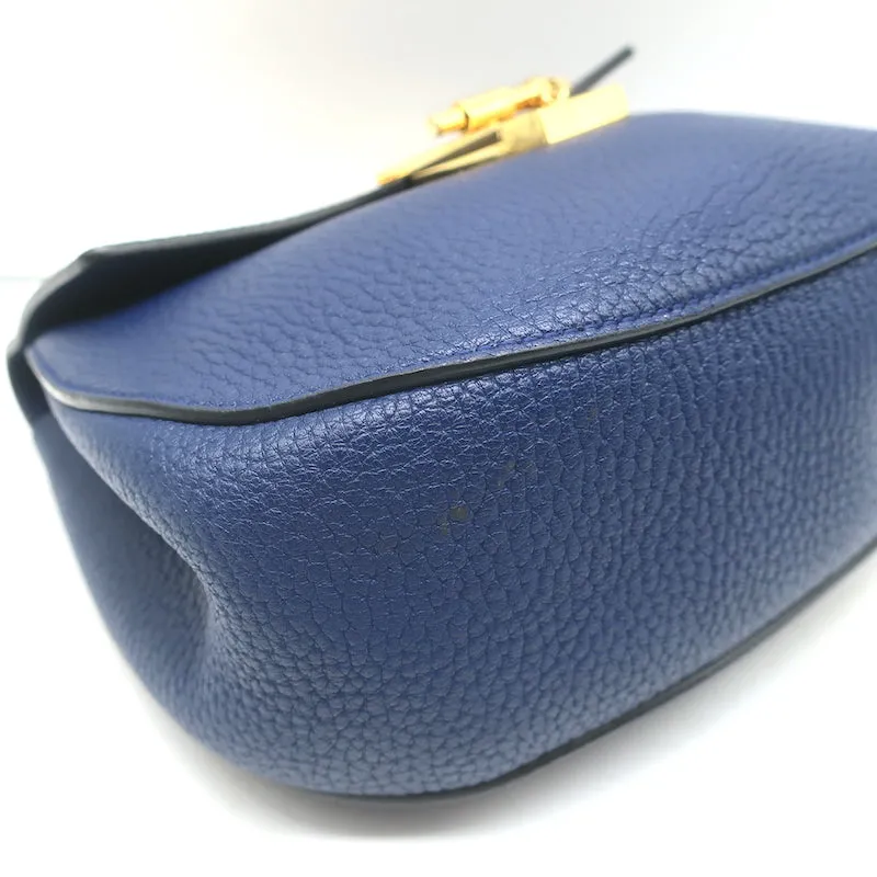 Chloe Drew Chain Strap Crossbody Bag Navy Grained Leather