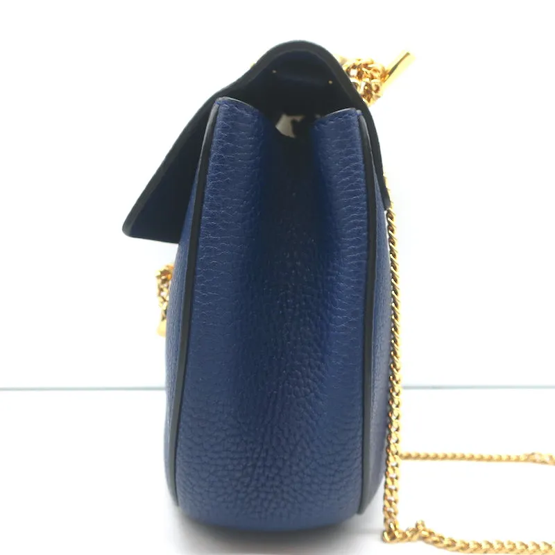 Chloe Drew Chain Strap Crossbody Bag Navy Grained Leather