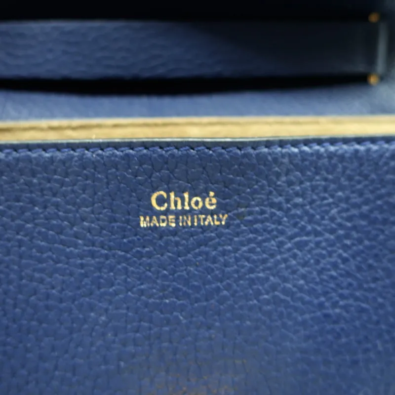 Chloe Drew Chain Strap Crossbody Bag Navy Grained Leather
