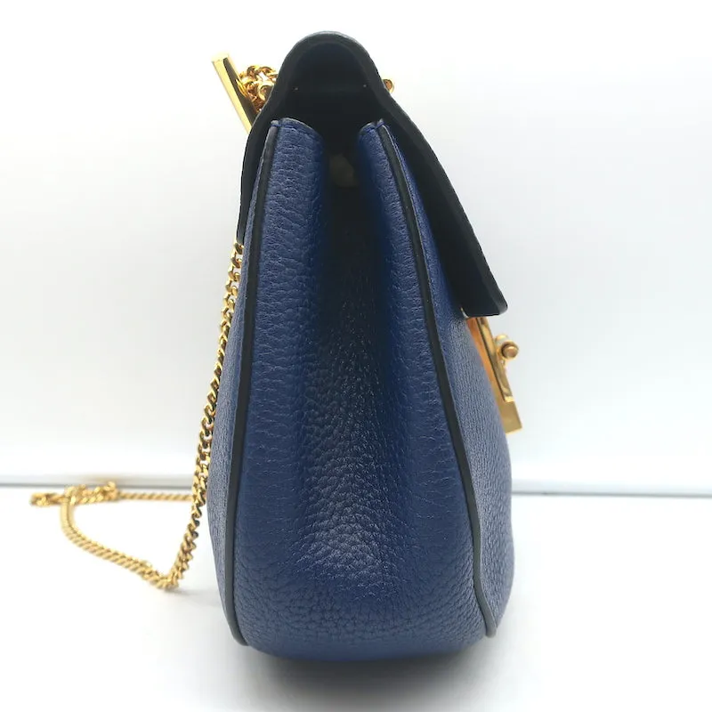 Chloe Drew Chain Strap Crossbody Bag Navy Grained Leather