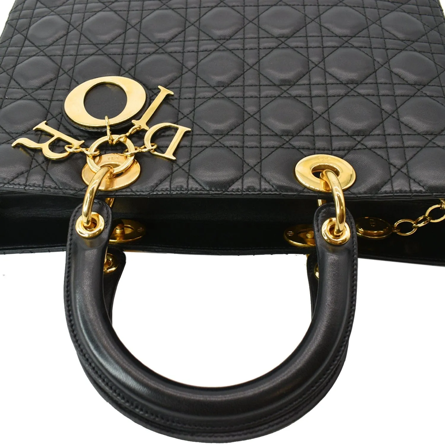 CHRISTIAN DIOR Large Lady Dior Cannage Lambskin Shoulder Bag Black