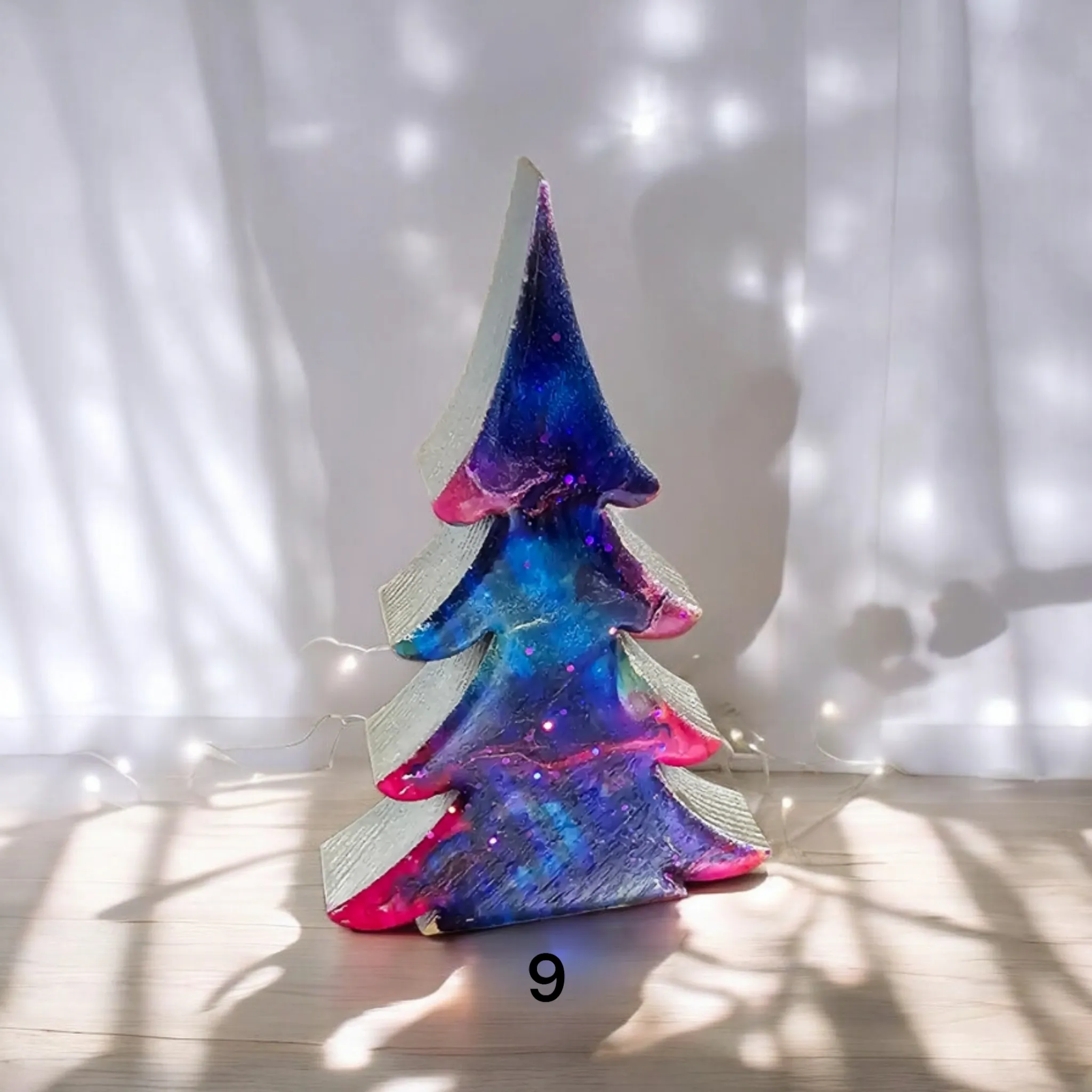 Christmas Trees with Branches Holiday Tabletop Decoration Chunky Wood with Resin Multiple Colors 5 Inch