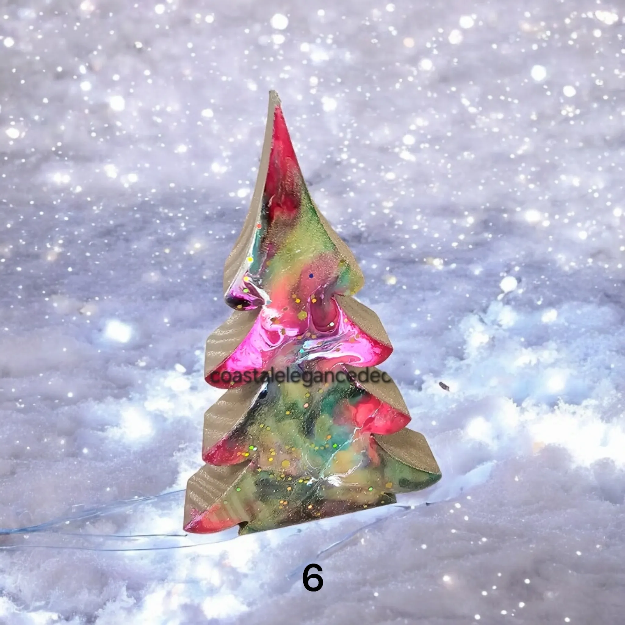 Christmas Trees with Branches Holiday Tabletop Decoration Chunky Wood with Resin Multiple Colors 5 Inch