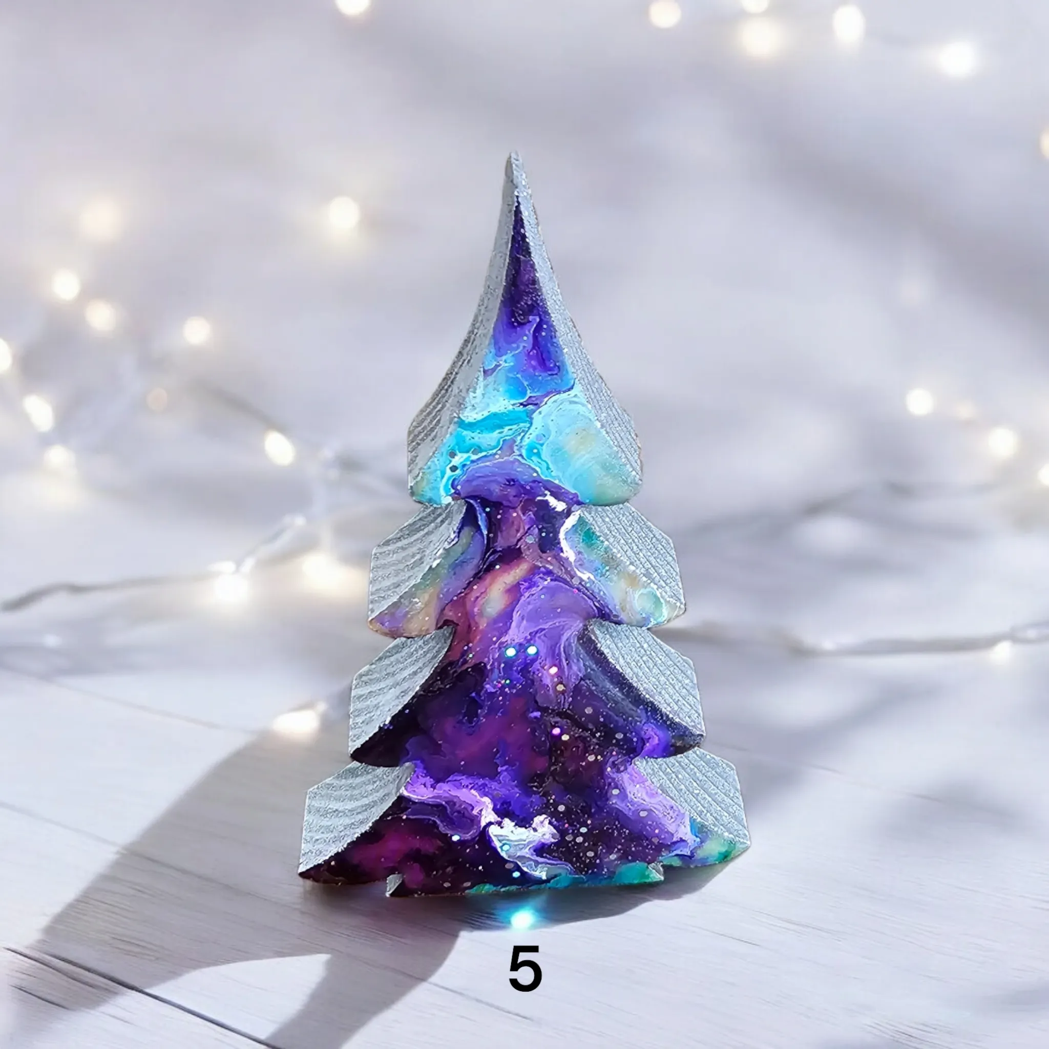 Christmas Trees with Branches Holiday Tabletop Decoration Chunky Wood with Resin Multiple Colors 5 Inch