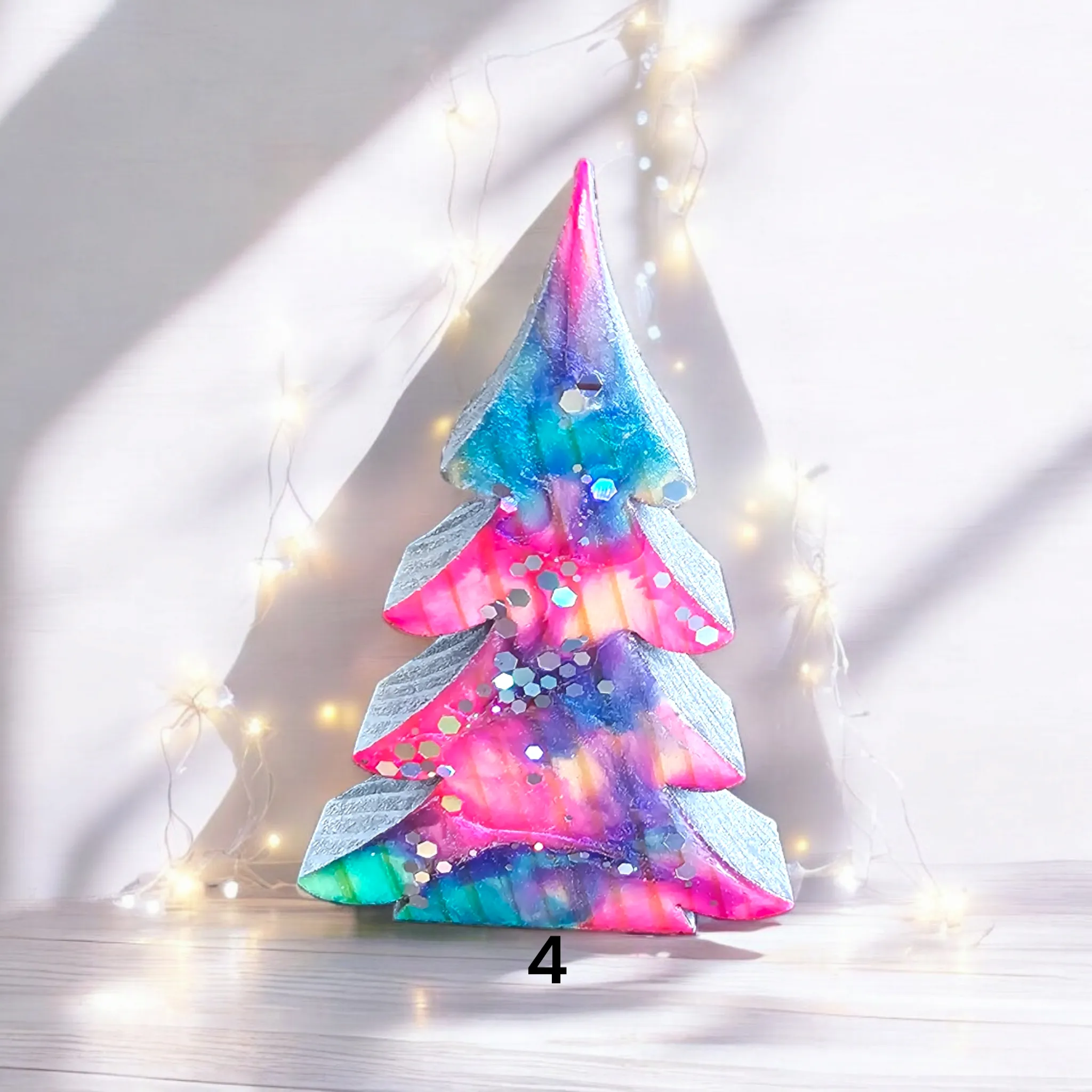 Christmas Trees with Branches Holiday Tabletop Decoration Chunky Wood with Resin Multiple Colors 5 Inch