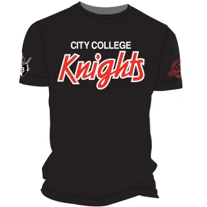 CITY COLLEGE | Vintage Chenille KNIGHT Black Unisex Tees (DK)
