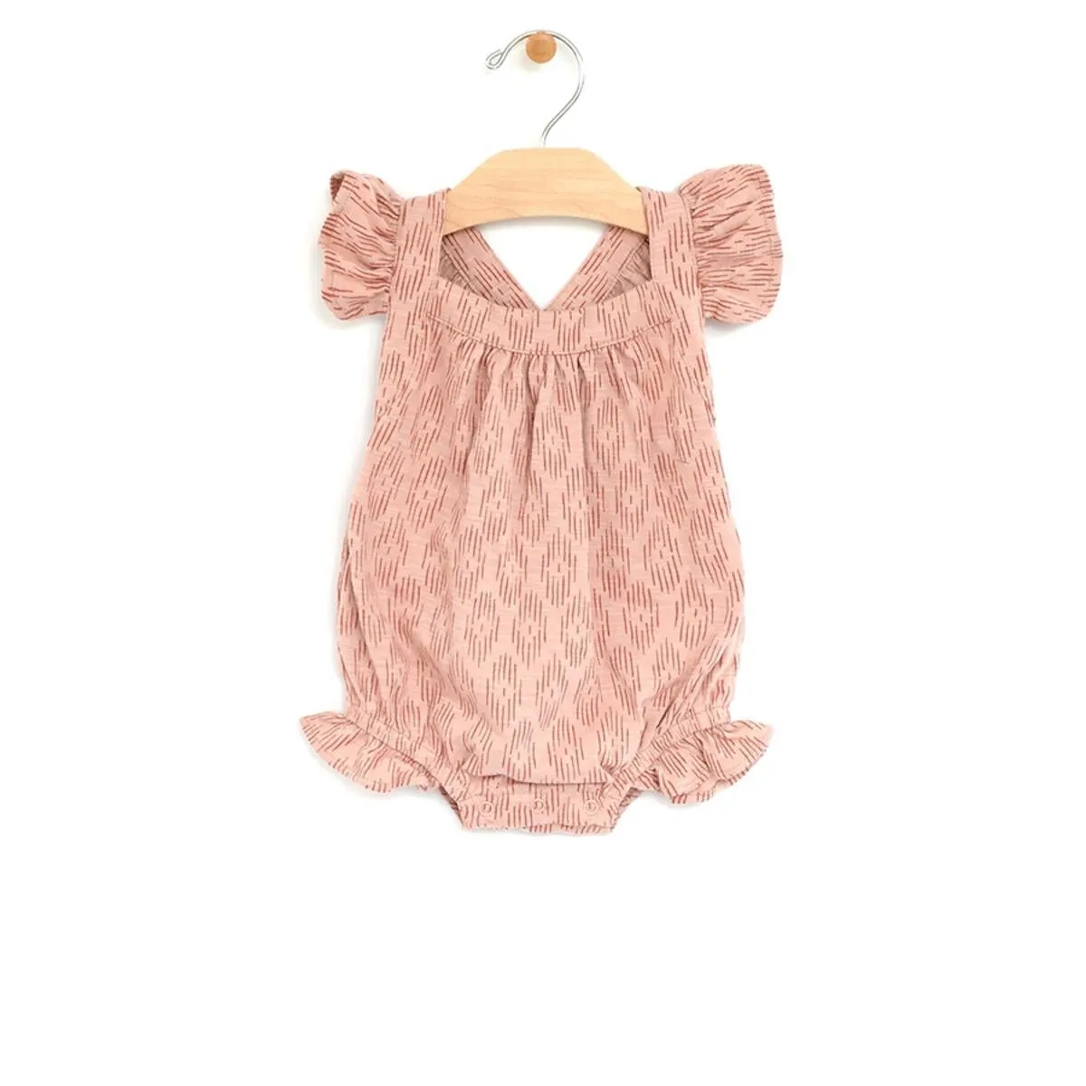 City Mouse Coral Ikat Slub Cross Back Romper