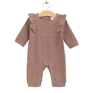 City Mouse Crinkle Cotton Flutter Long Romper - Dusty Rose