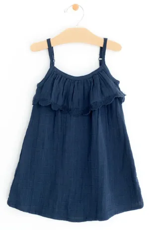 City Mouse Muslin Frill Sleeveless Dress - Midnight Blue (Navy)