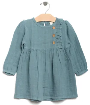 City Mouse Side Button Muslin L/S Dress-Lake