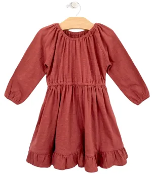 City Mouse Slub Cotton Gathered Ruffle Dress - Paprika
