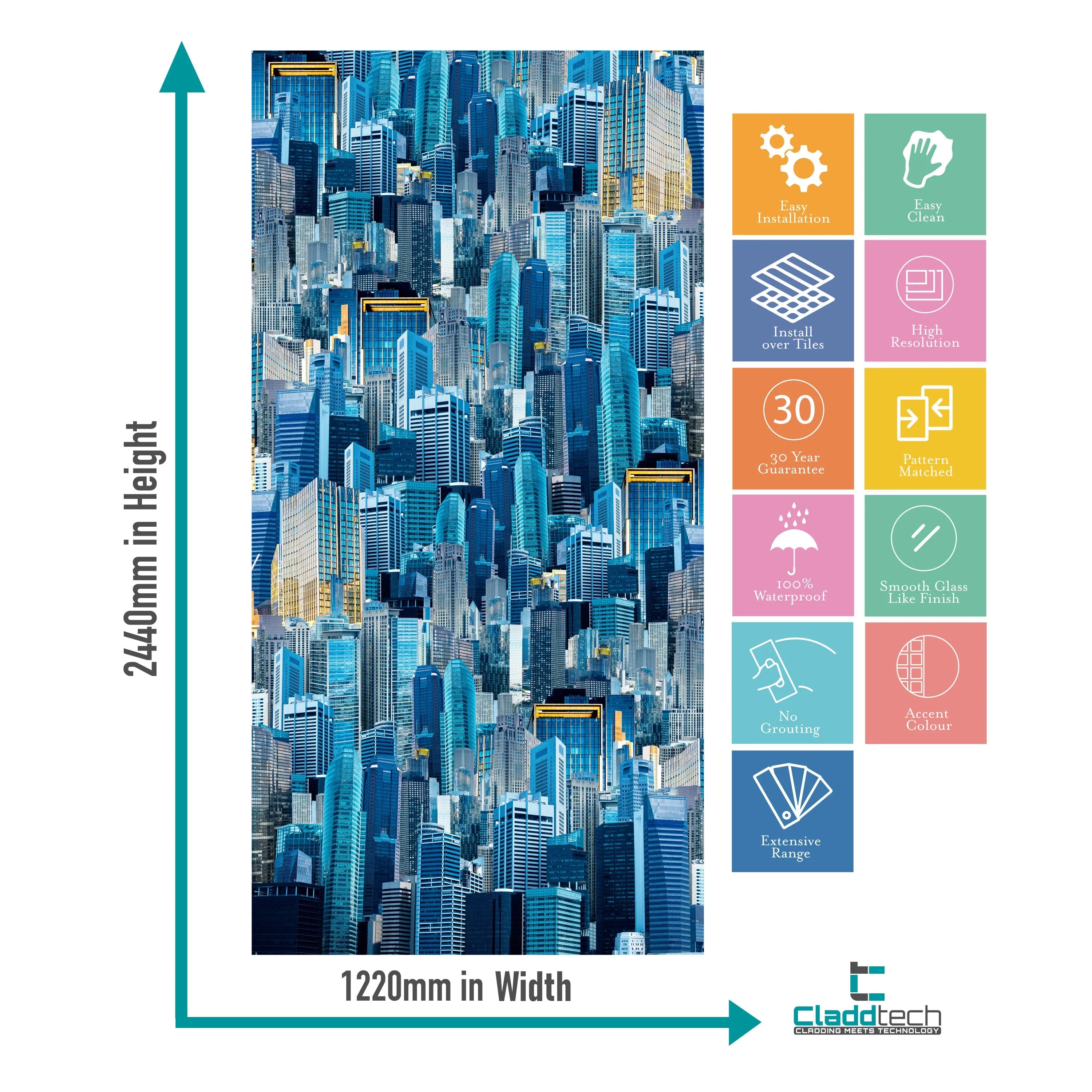 City Stacked Scenery Acrylic Shower Wall Panels Home Decor Wall Panels 2440mmm x 1220mm